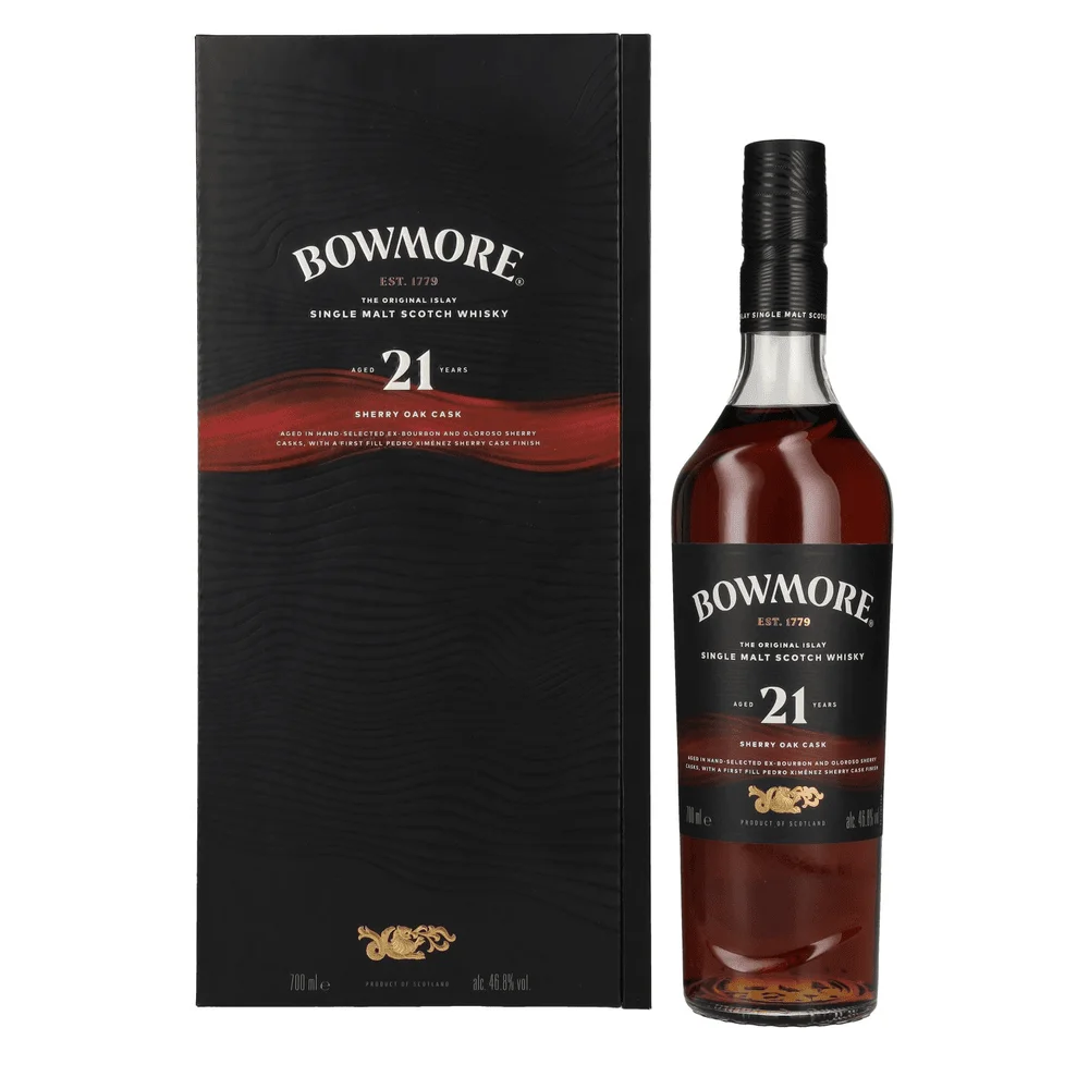 Scotch whisky Bowmore 21 Years Old Sherry Oak Cask Islay Single Malt + GB 0,7 l
