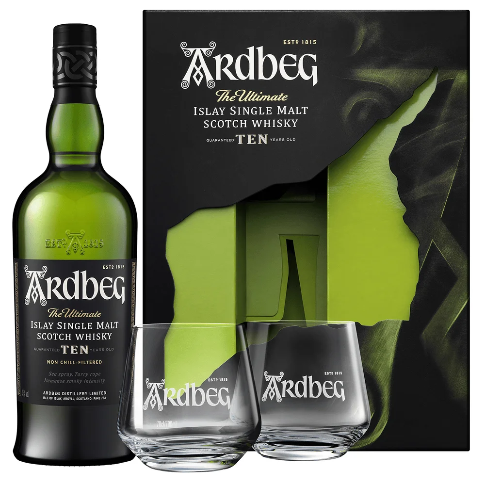 Scotch whisky Ardbeg Ten + 2 glasses + GB 0,7 l