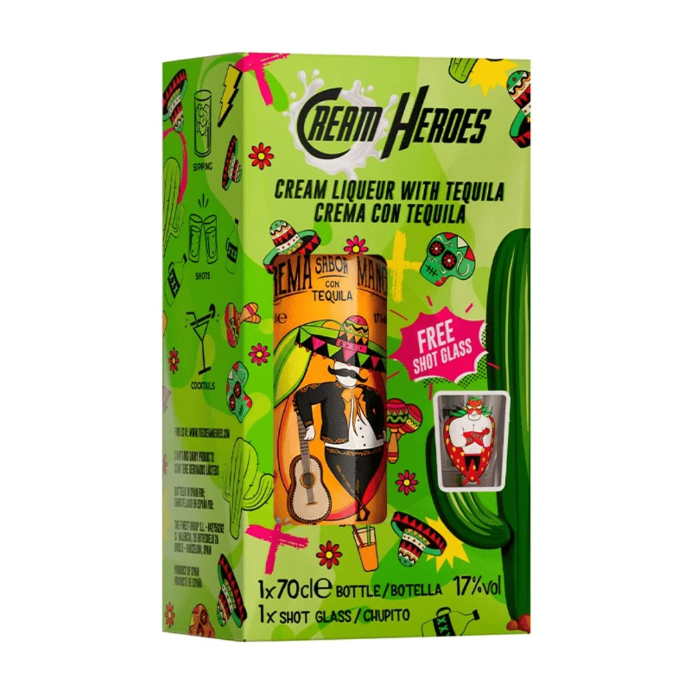 Liker Cream Heroes Tequila Mango + 2 čaše + GB 0,7 l