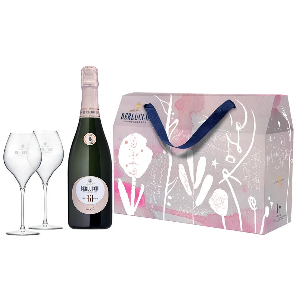 Sparkling wine Franciacorta 61 Rose Tote Bag Berlucchi + 2 glasses 0,75 l