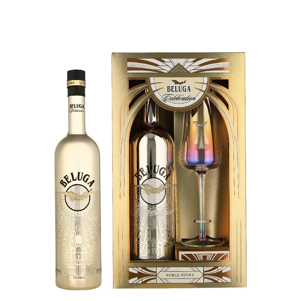 Votka Beluga Noble Celebration + Flute Glass + GB 0,7 l