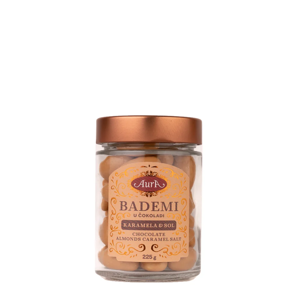Bademi u čokoladi s okusom karamele i morske soli Aura 225 g