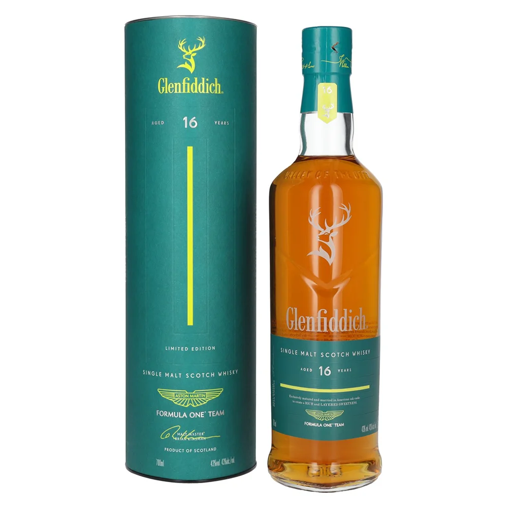Scotch whisky Glenfiddich 16 yo Years Old ASTON MARTIN FORMULA ONE TEAM Single Malt + GB 0,7 l