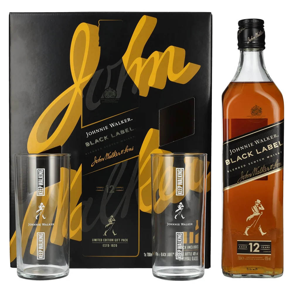 Škotski viski Johnnie Walker Black Label + 2 čaše + GB 0,7 l