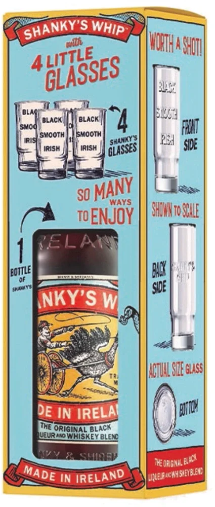 Whiskey liqueur Shanky´s Whip + 4 glasses GB 0,7 l