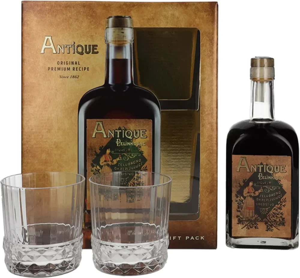 Bitter Pelinkovec Antique Badel 1862 + GB 2 glasses 0,7 l