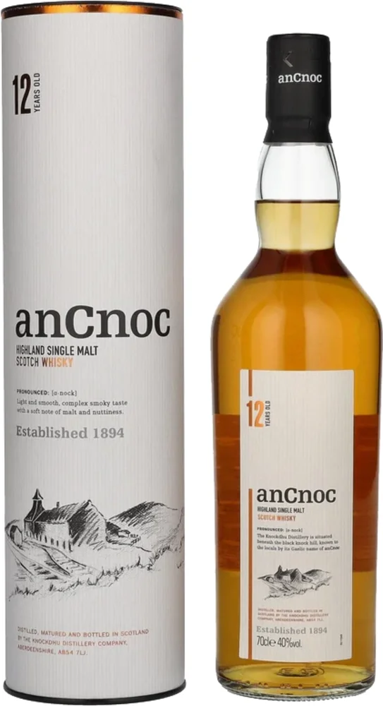 Scotch Whisky AnCnoc 12 Years Old Highland Single Malt + GB 0,7 l