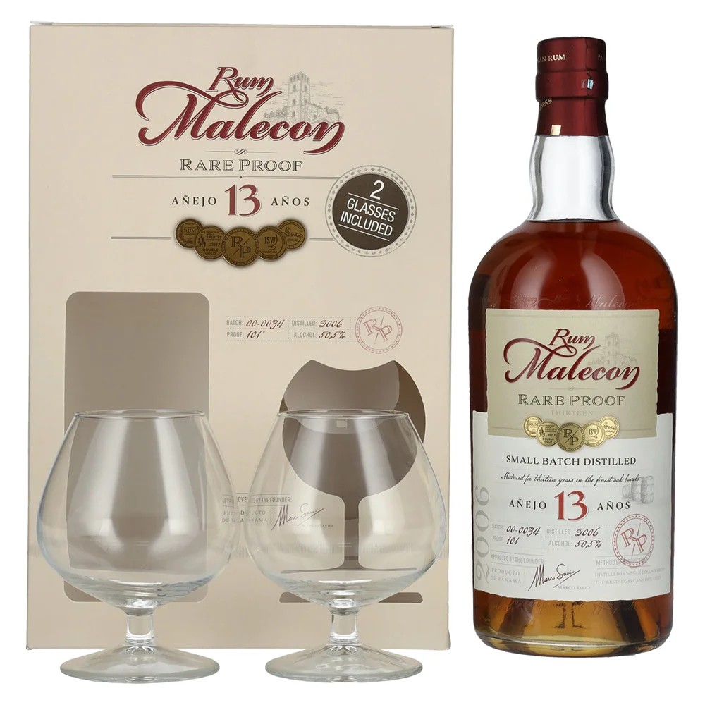 Rum Anejo 13 Reserva Rare Proof 2006 Malecon + 2 čaše + GB 0,7 l