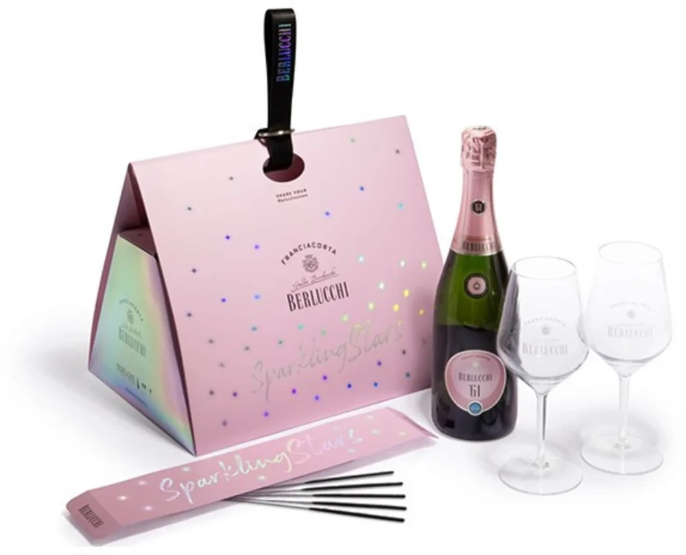 Pjenušavo vino Franciacorta 61 Rose GB + 2 čaše i prskalice Berlucchi 0,75 l