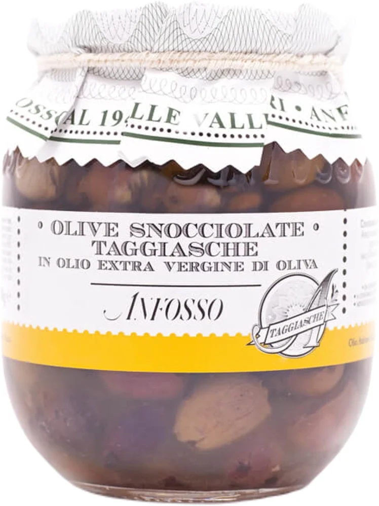 OLIVE TAGGIASCHE IN EXTRA VIRGIN OLIVE OIL OLIO ANFOSSO 185 g