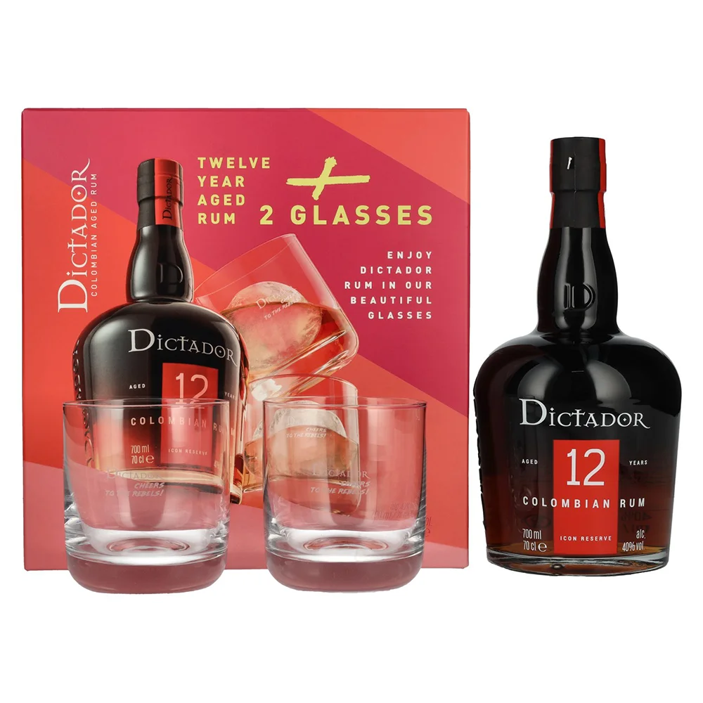 Rum Dictador 12 Y Solera + 2 čaše + GB 0,7 l