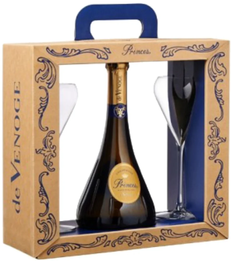 Champagne Princes Blanc de blanc GB + 2 čaše De Venoge 0,75 l