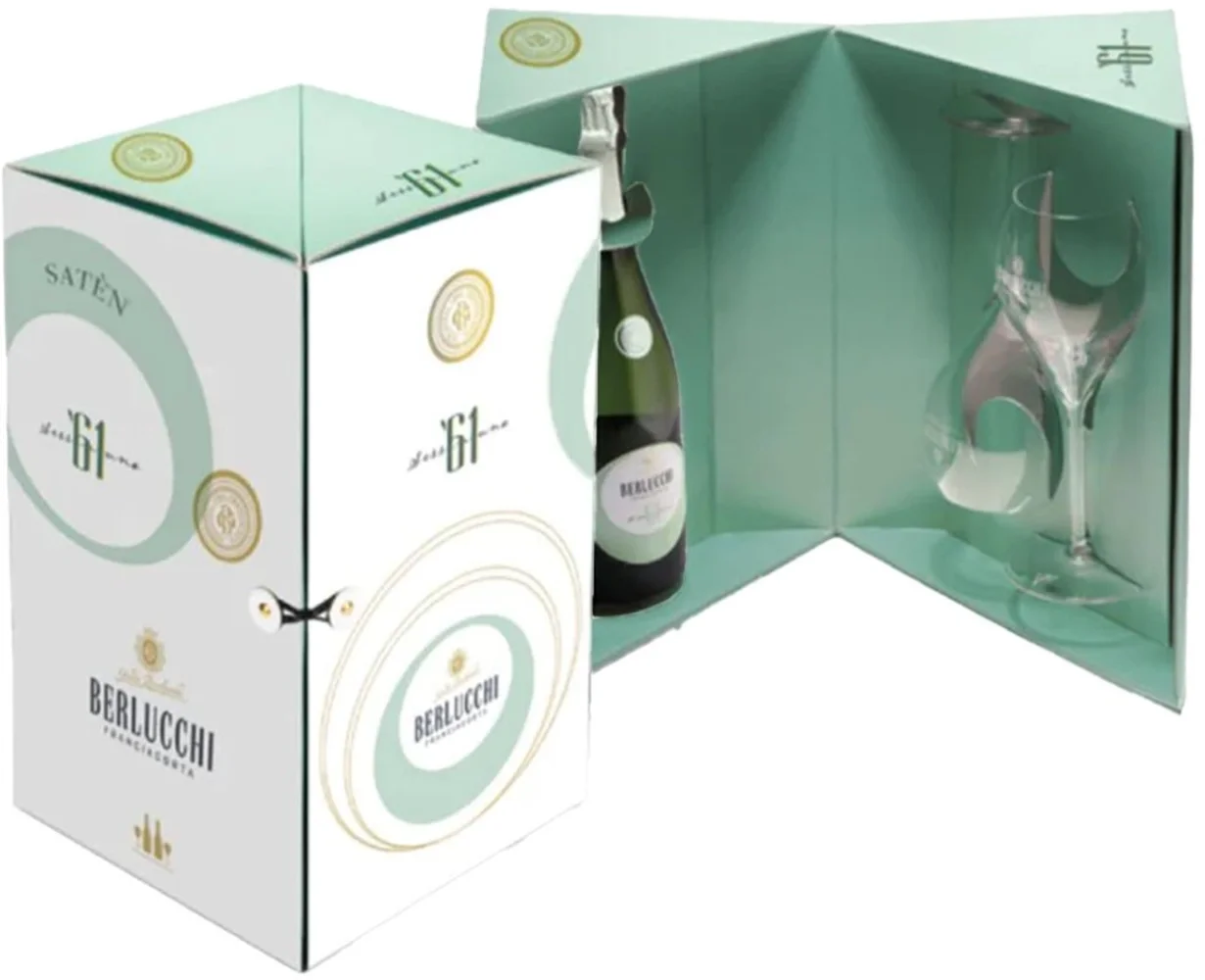 Pjenušavo vino Franciacorta 61 Saten Berlucchi + 2 čaše 0,75 l