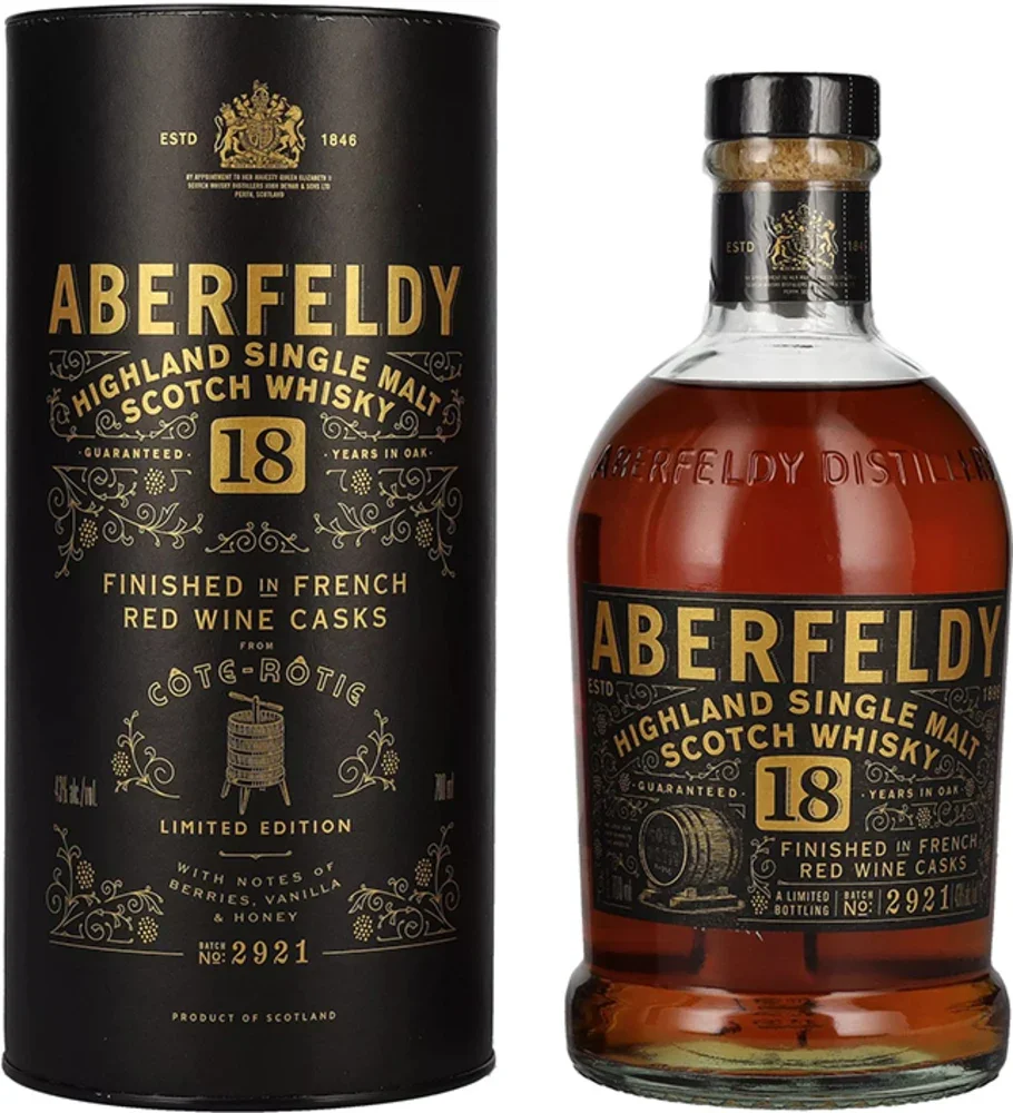 Scotch whisky Aberfeldy 18 YO Red Wine Casks COTE ROTIE + GB 0,7 l