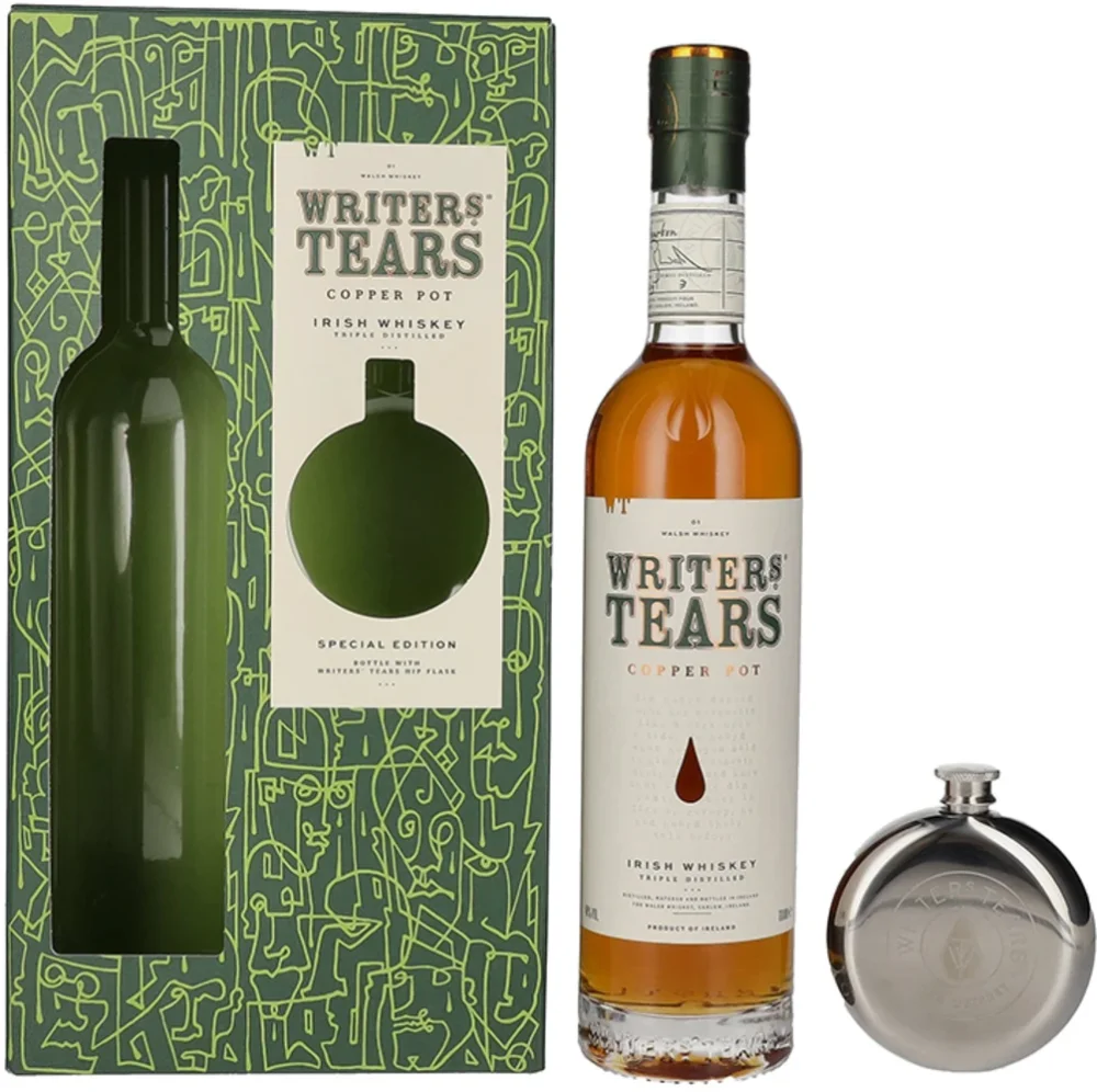 Irish Whisky Writers' Tears Copper Pot + hip flask + GB 0,7 l