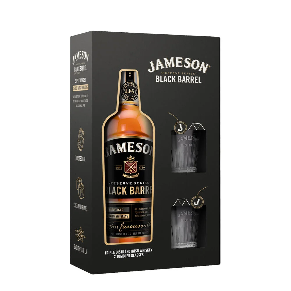 Irish whiskey Black Barrel Jameson + 2 glasses + GB 0,7 l