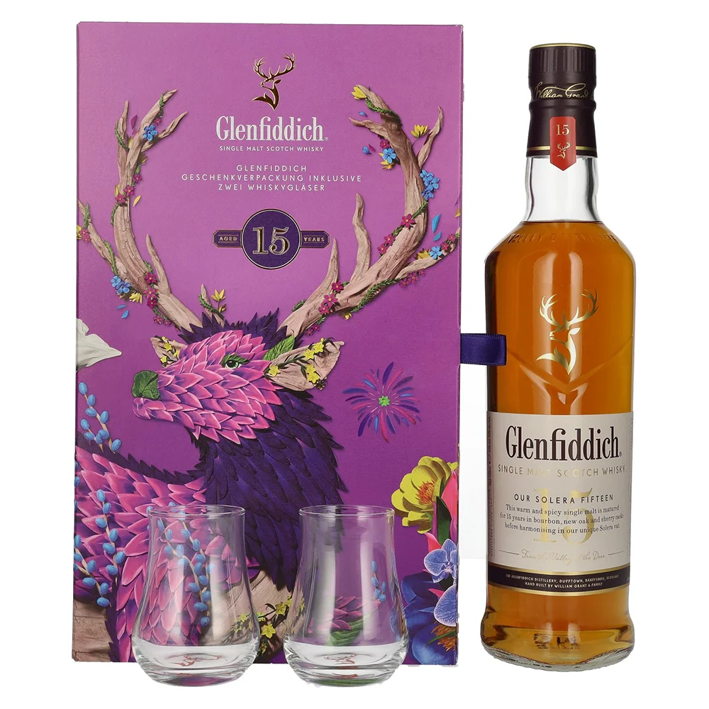 Škotski viski Glenfiddich 15 YO + 2 čaše + GB 0,7 l