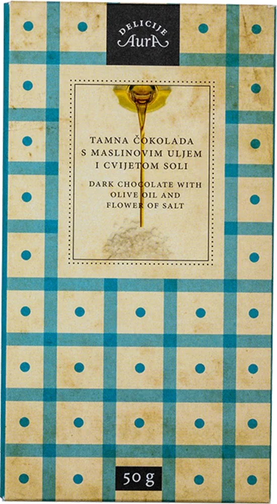 Čokolada tamna s maslinovim uljem i solnim cvijetom Aura 50 g
