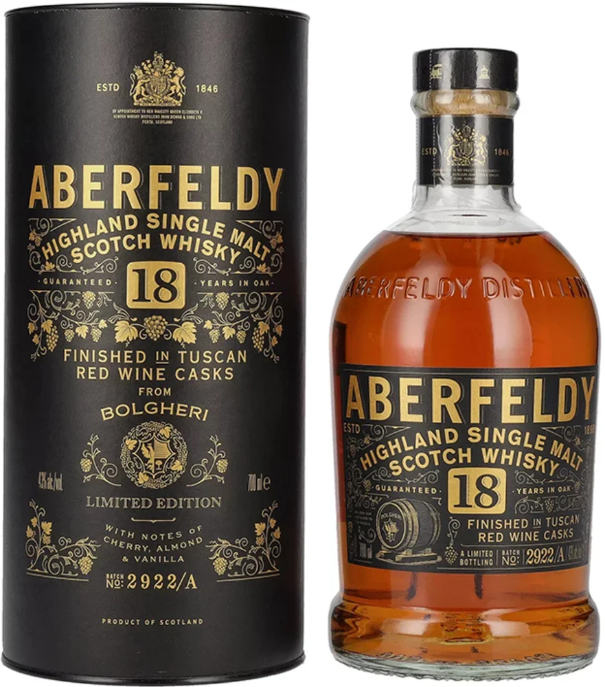 Scotch whisky Aberfeldy 18 YO Red Wine Casks BOLGHERI + GB 0,7 l