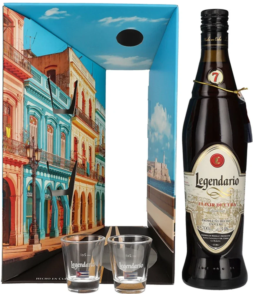 Rum Legendario Elixir 7y + 2 čaše + GB 0,7 l